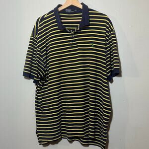 Vintage Men's Size 2XL Polo Ralph Lauren Blue & Yellow Striped Polo 100% Cotton
